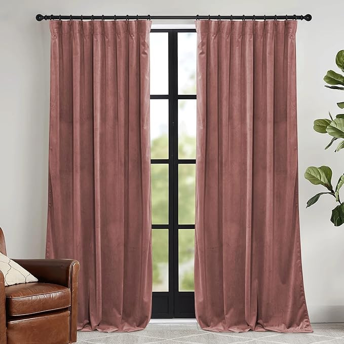 RYB HOME Dusty Pink Velvet Curtains 96 inch, Room Darkening Window Curtains for Living Room Energ... | Amazon (US)