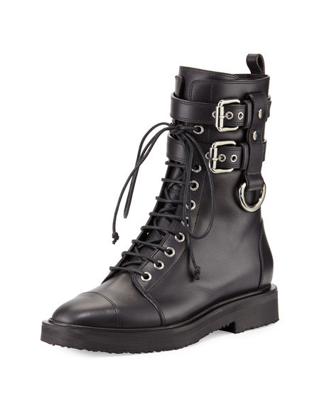Giuseppe Zanotti Hilary Lace-Up Combat Boot, Black (Nero) | Neiman Marcus