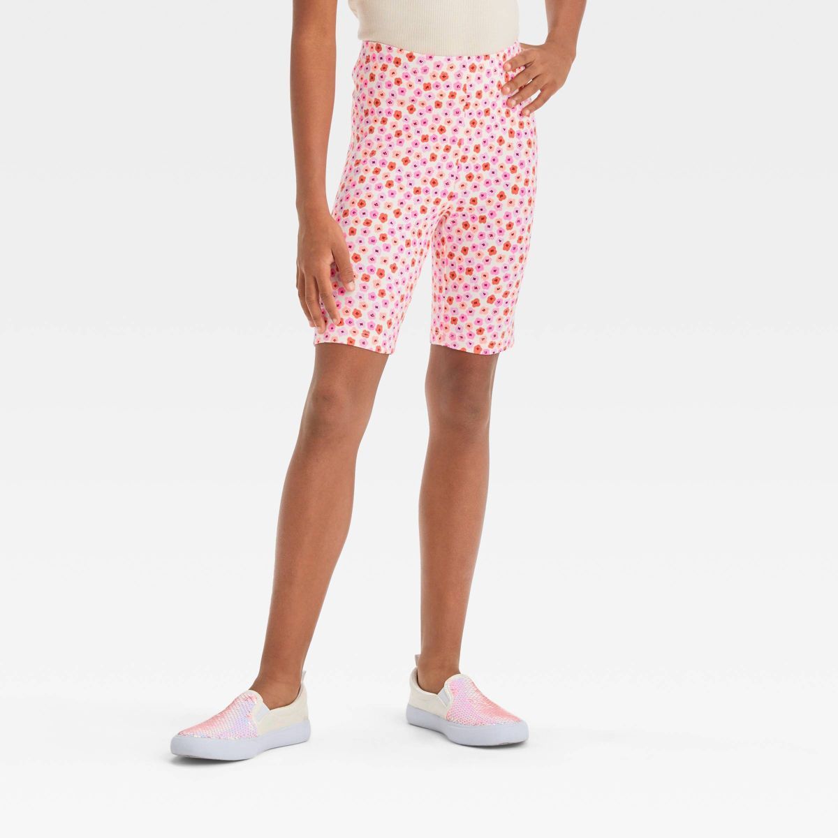 Girls' Bike Shorts - Cat & Jack™ Floral Cream XS | Target