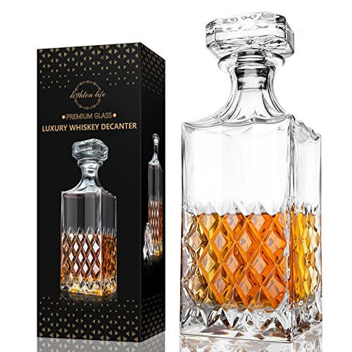 LIGHTEN LIFE Whiskey Decanter 29oz Crystal with Stopper, Non-Lead, 828ml, Clear, Durable, Dishwasher Safe, Classic European Design, Gift Box Included | Amazon (US)