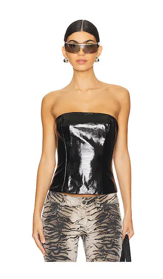 Novi Faux Leather Corset in Black | Revolve Clothing (Global)