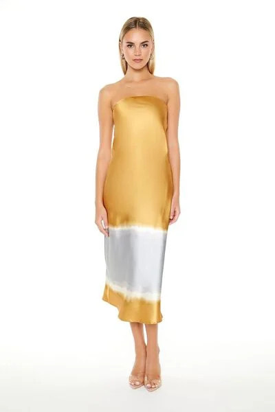 Strapless Satin Dip-Dye Midi Dress | Forever 21