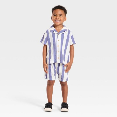 Grayson Mini Toddler Boys' Cabana Striped Matching T-Shirt and Shorts Set - Blue 2T | Target