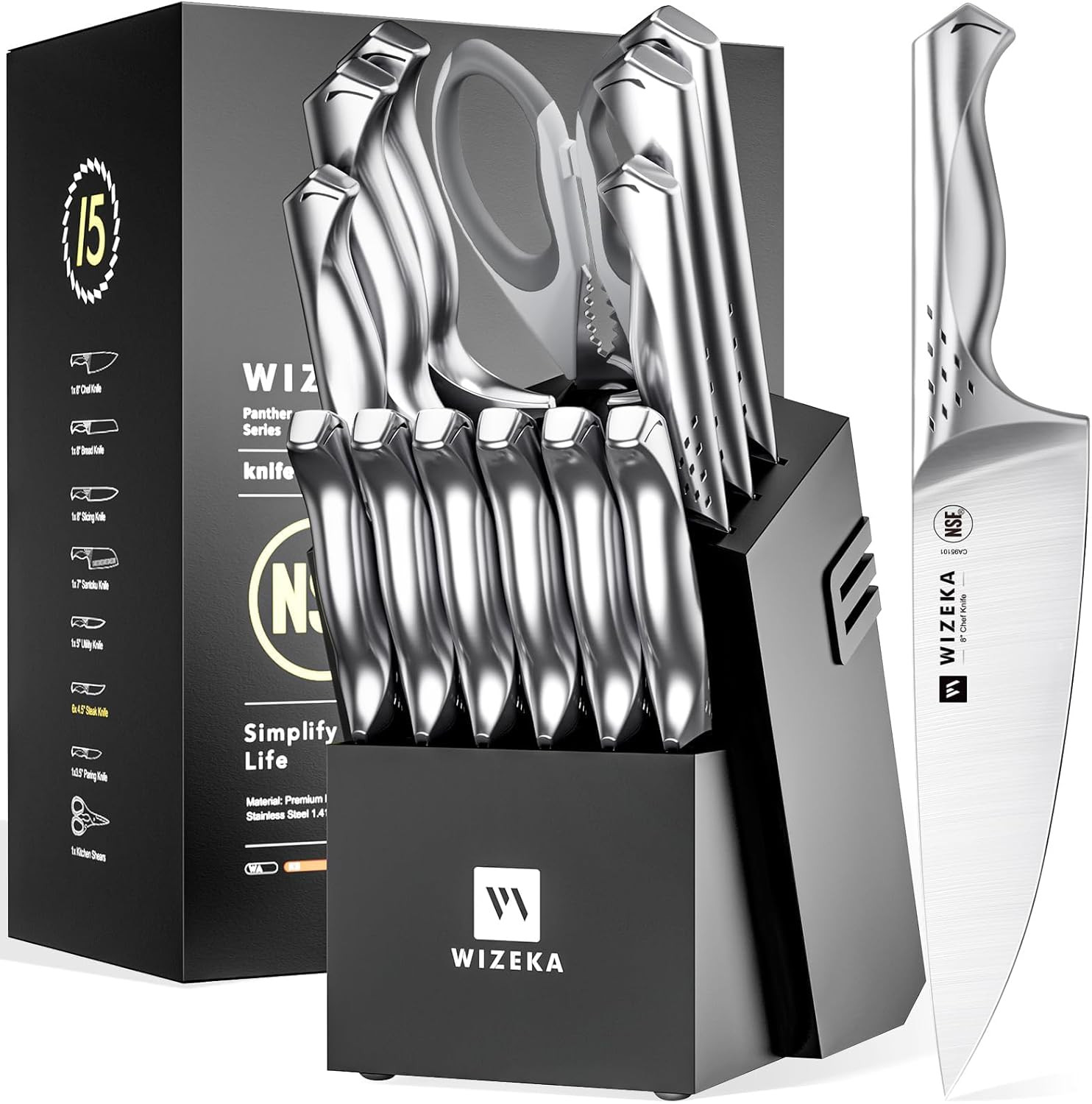 Kitchen Knife Set with Block, Dishwasher Safe 15 Pcs Professional Chef Knife Set with Knife Sharp... | Amazon (US)