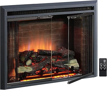 PuraFlame Klaus Electric Fireplace Insert with Fire Crackling Sound, Glass Door and Mesh Screen, ... | Amazon (US)