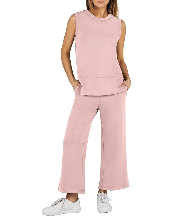 ANRABESS Women's 2 Piece Sets Summer Outfits Sleeveless Wide Leg Tracksuits Casual Sweat Sets Lou... | Amazon (US)