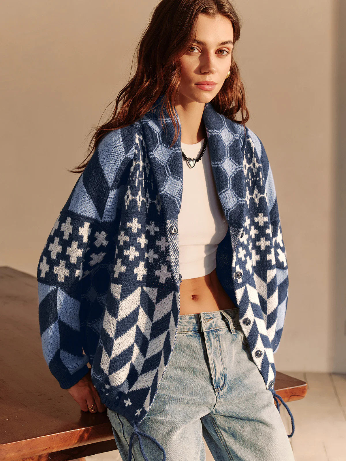 Boheme Printed Lapel Cardigan | Commense