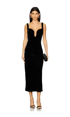 Bardot Brooklyn Velour Midi Dress in Black from Revolve.com | Revolve Clothing (Global)