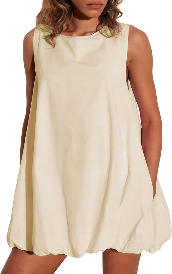 LTSCNRM Summer Bubble Dresses for Women Casual Sleeveless Tank Mini Dress Keyhole Tie Back Beach ... | Amazon (US)