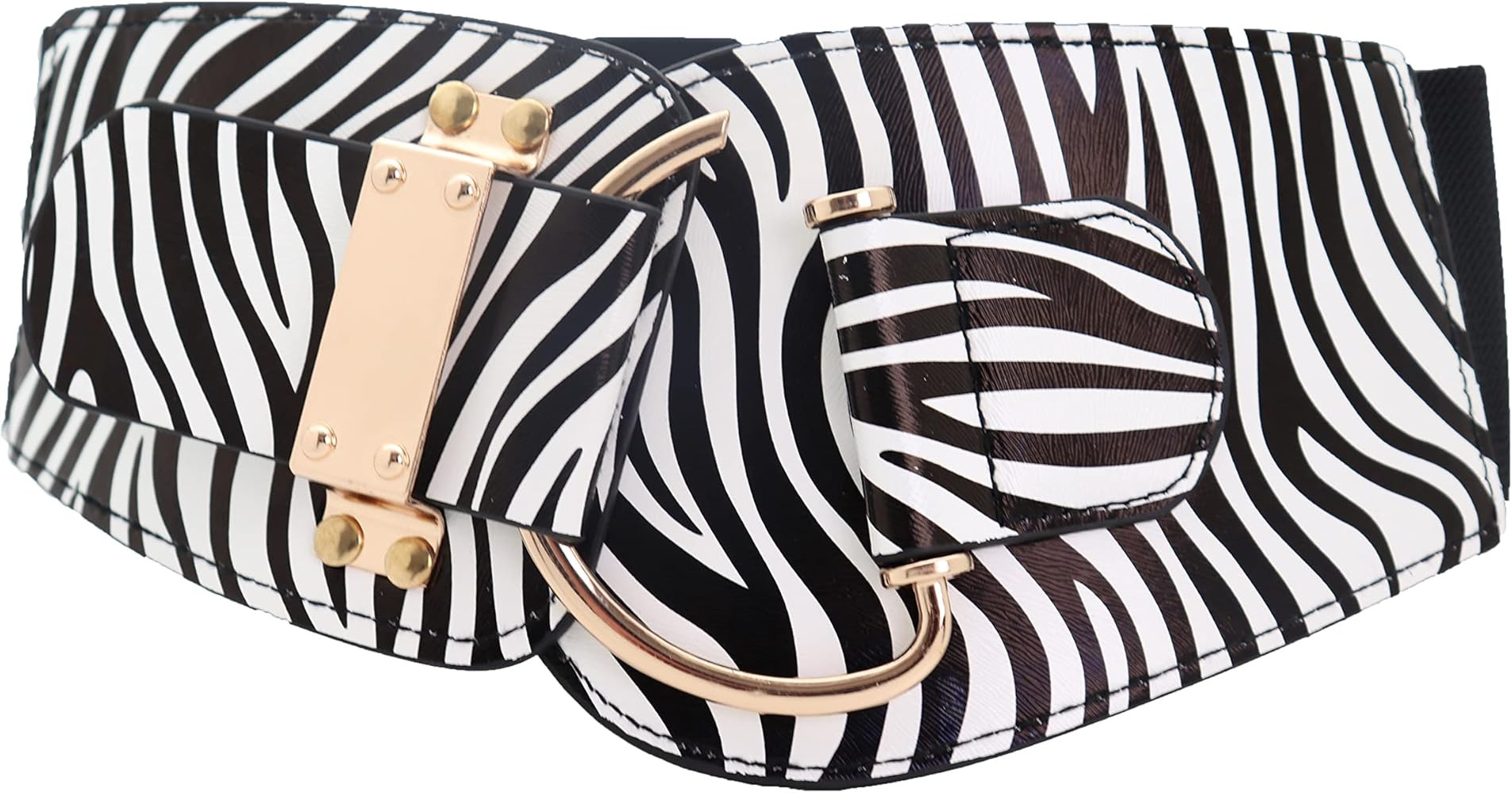 Women Fashion Wide Black Elastic Gold Hook Buckle Belt Hip Waist Size L XL Zebra | Amazon (US)