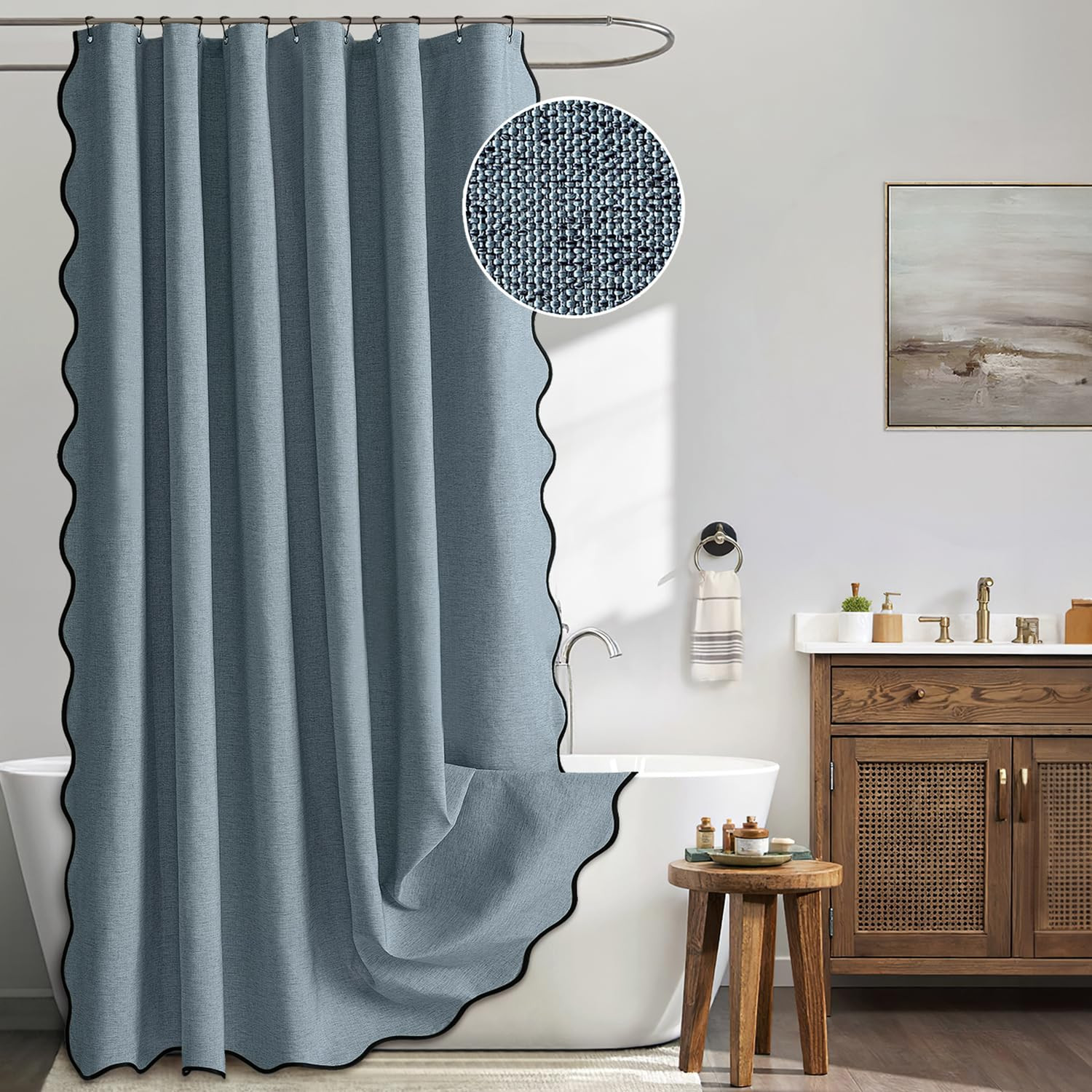 MIULEE 84" Long Scalloped Shower Curtain Linen Textured with 12 Metal Hooks Cute Extra Long Heavy... | Amazon (US)