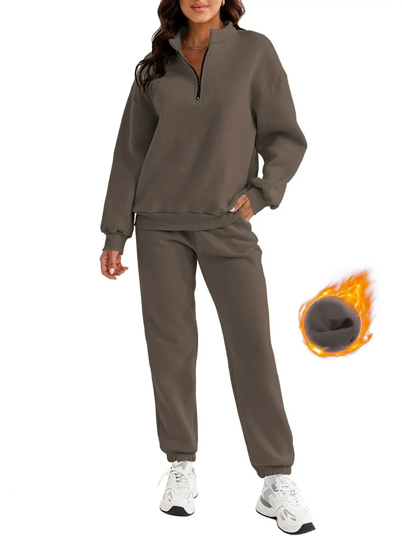 SHEWIN Womens Sweatsuits 2 Piece Set Fleece Lined Long Sleeve Pullover Long Sweatpants Two Piece ... | Walmart (US)