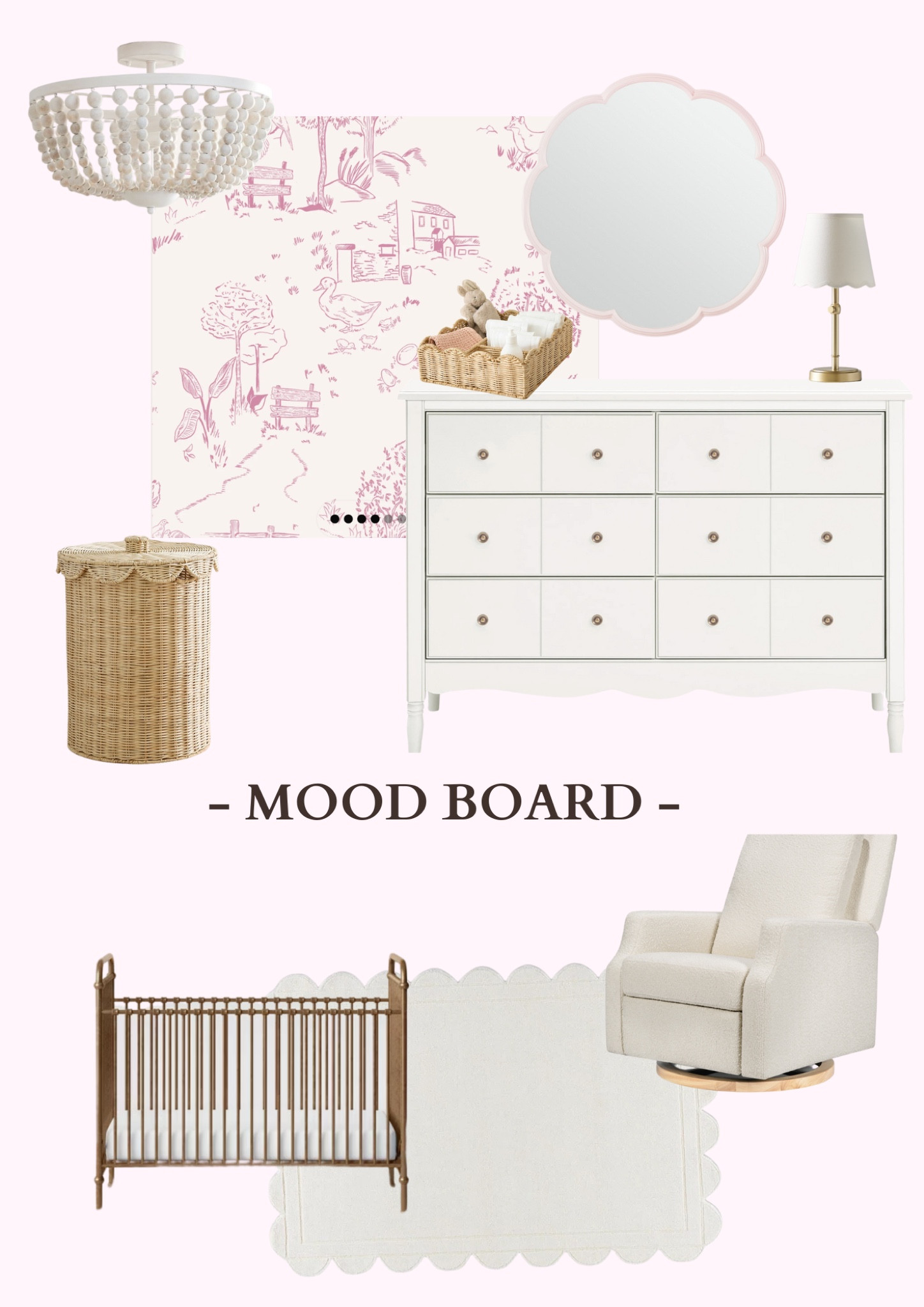 Nursery mood board for baby girl #nurseryideas #girlroom #babygirlnursery