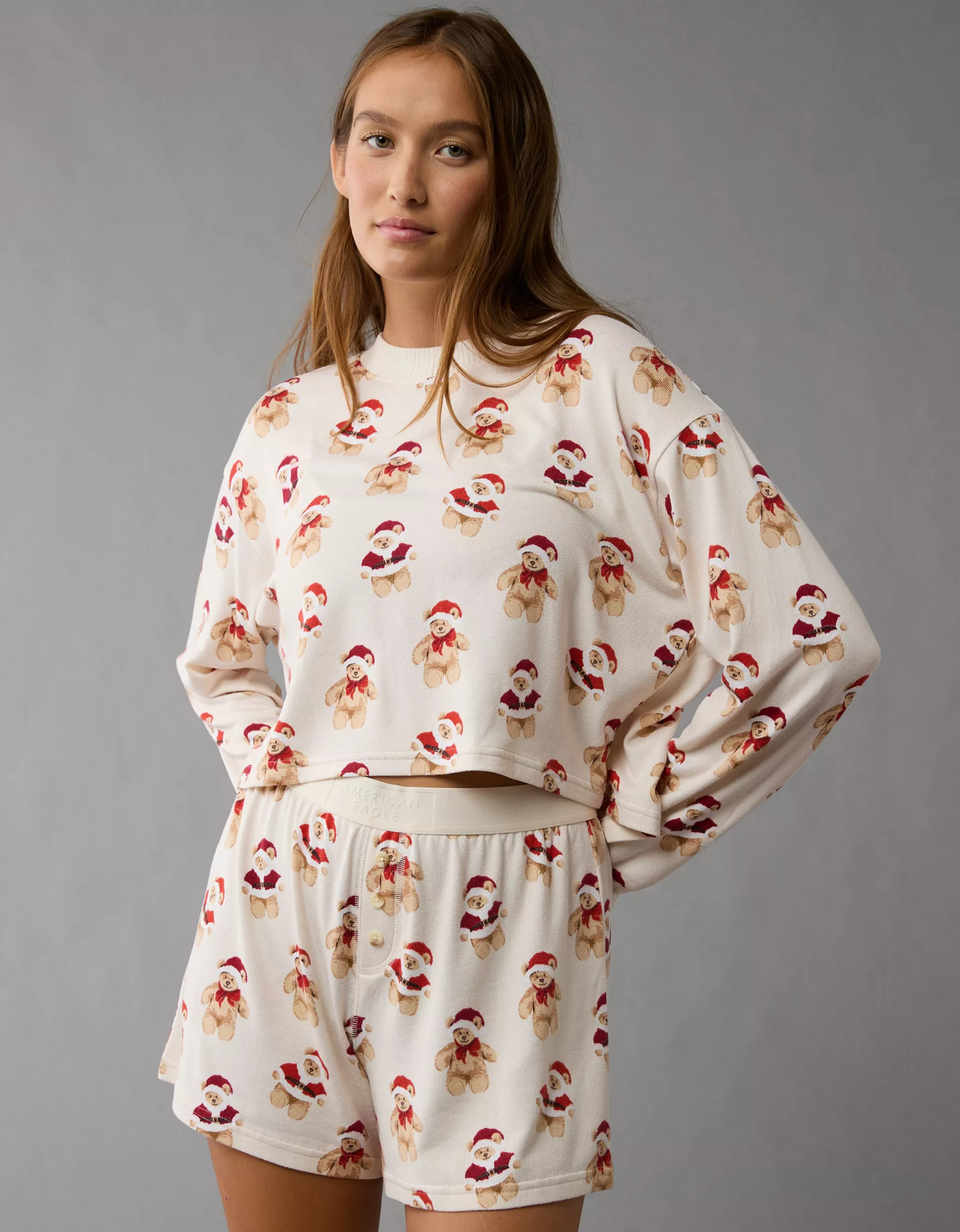 AE Holiday Teddy Bear Plush PJ Set | American Eagle Outfitters (US & CA)