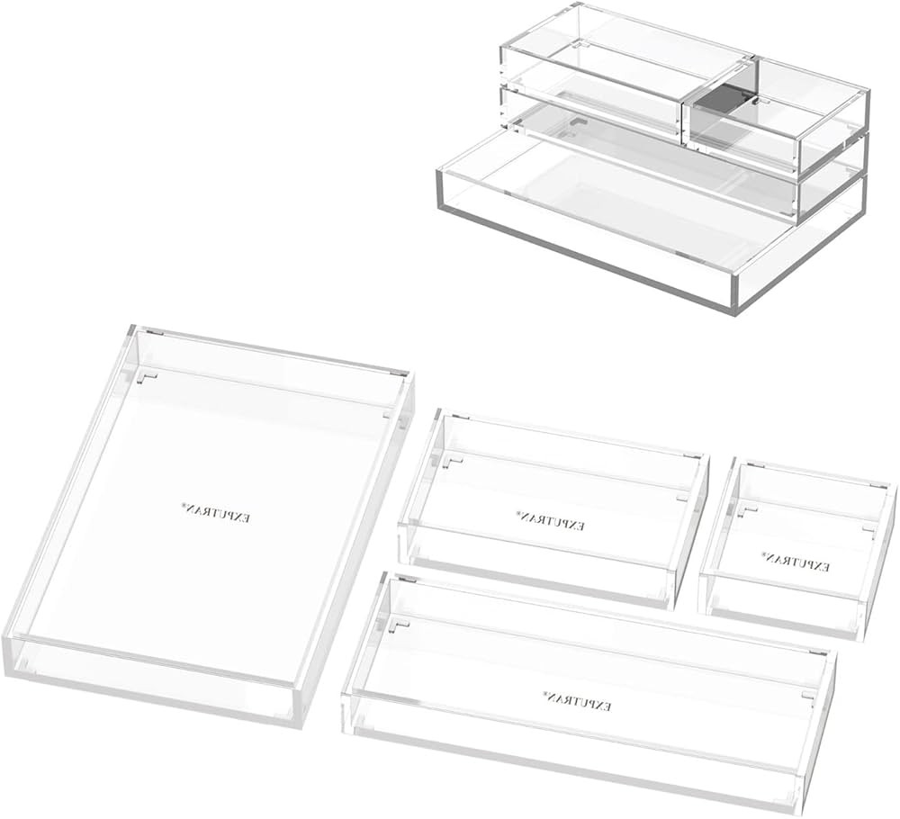 EXPUTRAN Acrylic Desk Organizer for Office or Home, Stackable 4-Pack, Accessory Acrylic Tray/Half... | Amazon (US)