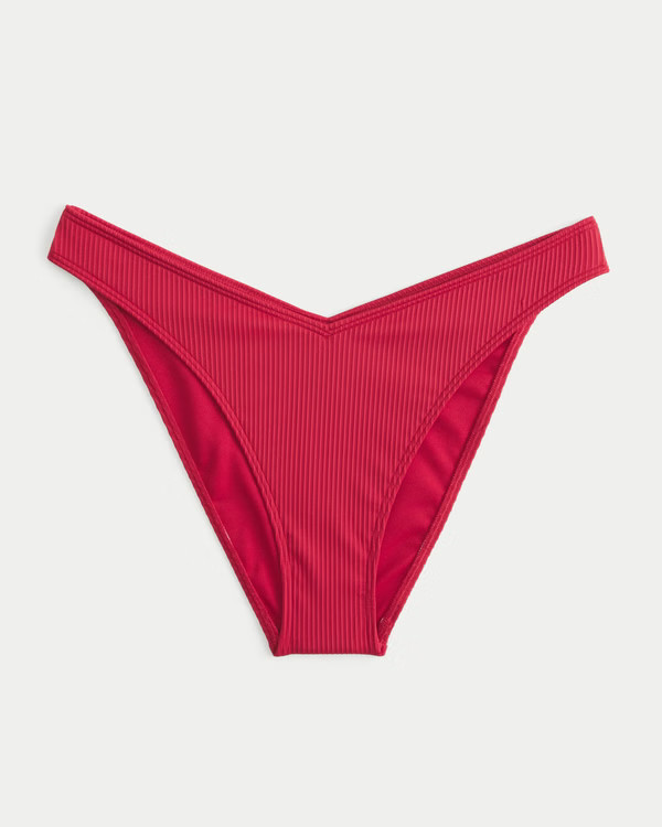 Ribbed V-Front High-Leg Cheeky Bikini Bottom | Hollister (US)