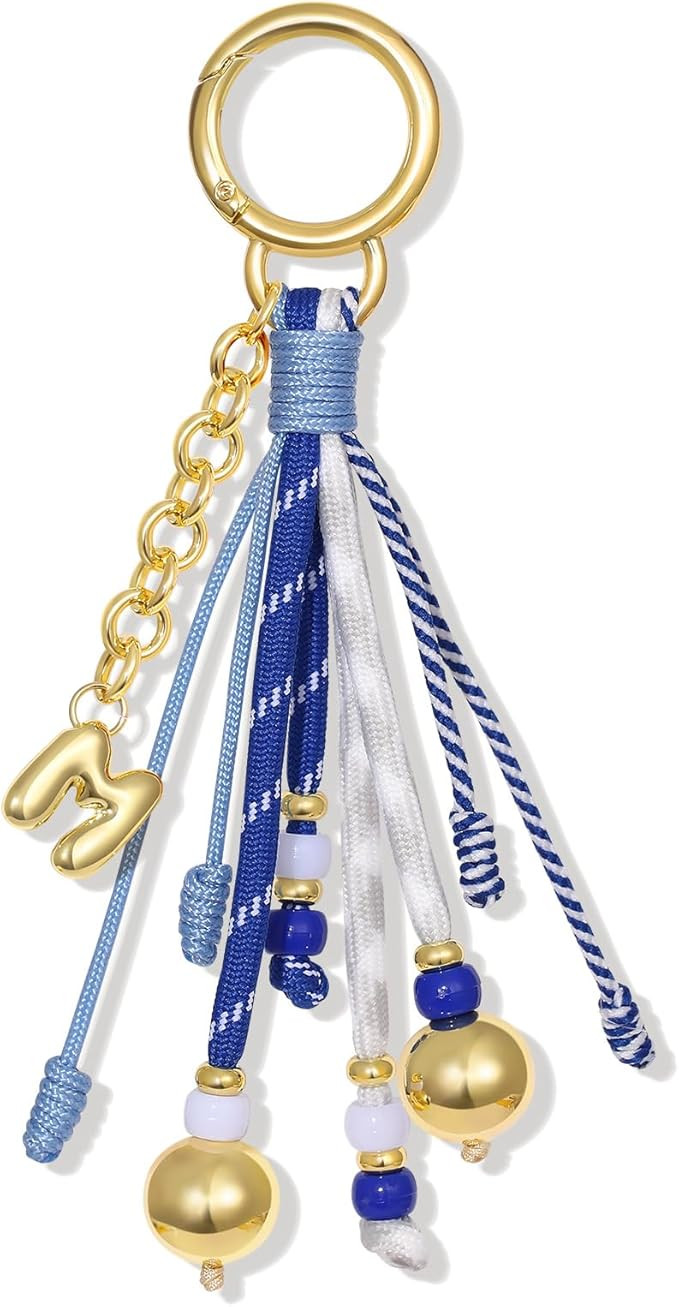 KissYan Initial Bag Charm for Women, Colorful Rope Purse charms With Bubble Letter pendant, Daint... | Amazon (US)