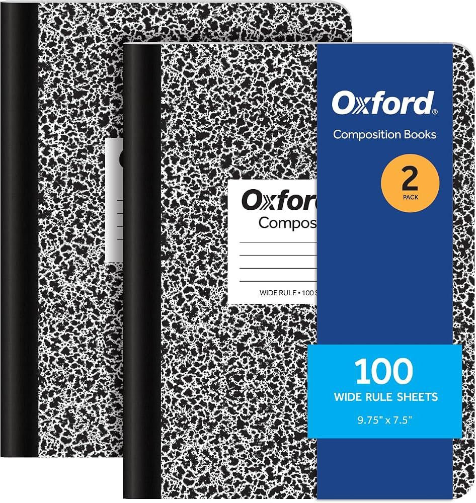 Oxford Composition Notebooks, 9-3/4 x 7-1/2 Inch School Journals, Wide Ruled Paper, Black Marble ... | Amazon (US)