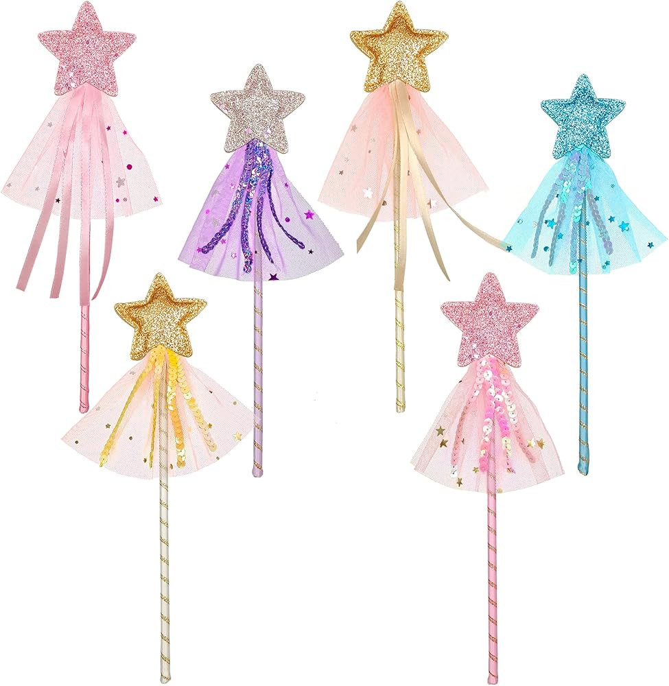 6 PCS Glitter Princess Wand Kit Fairy Star Magic Dress-up Wand for Girl's Costume Role Play Show ... | Amazon (US)