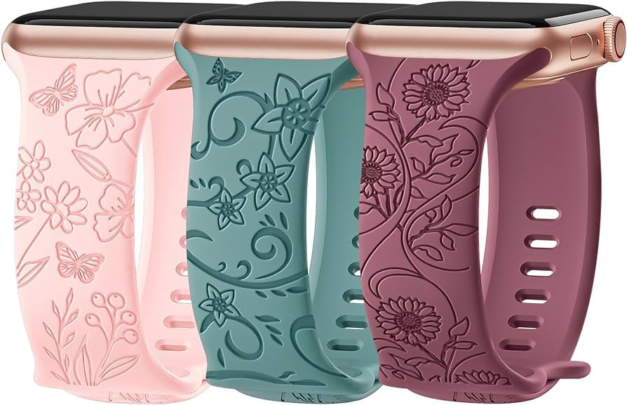 3 Pack Floral Engraved Bands Compatible with Apple Watch Band 40mm 41mm 38mm 42mm 44mm 45mm 49mm ... | Amazon (US)