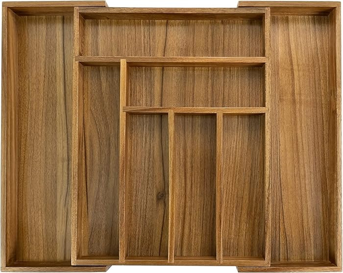 Luxury Acacia Kitchen Drawer Organizer - Silverware Organizer - Utensil Holder and Cutlery Tray w... | Amazon (US)