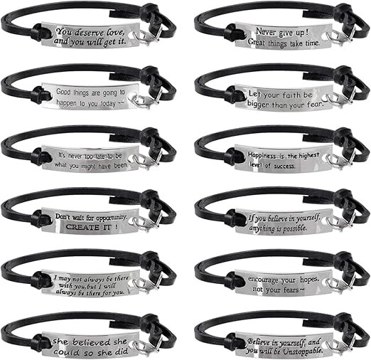 12 Pcs Bulk Inspirational Gifts Leather Bracelets for Women Girls Motivational Quotes Message Wor... | Amazon (US)