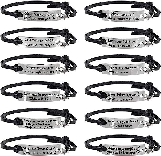 12 Pcs Bulk Inspirational Gifts Leather Bracelets for Women Girls Motivational Quotes Message Wor... | Amazon (US)
