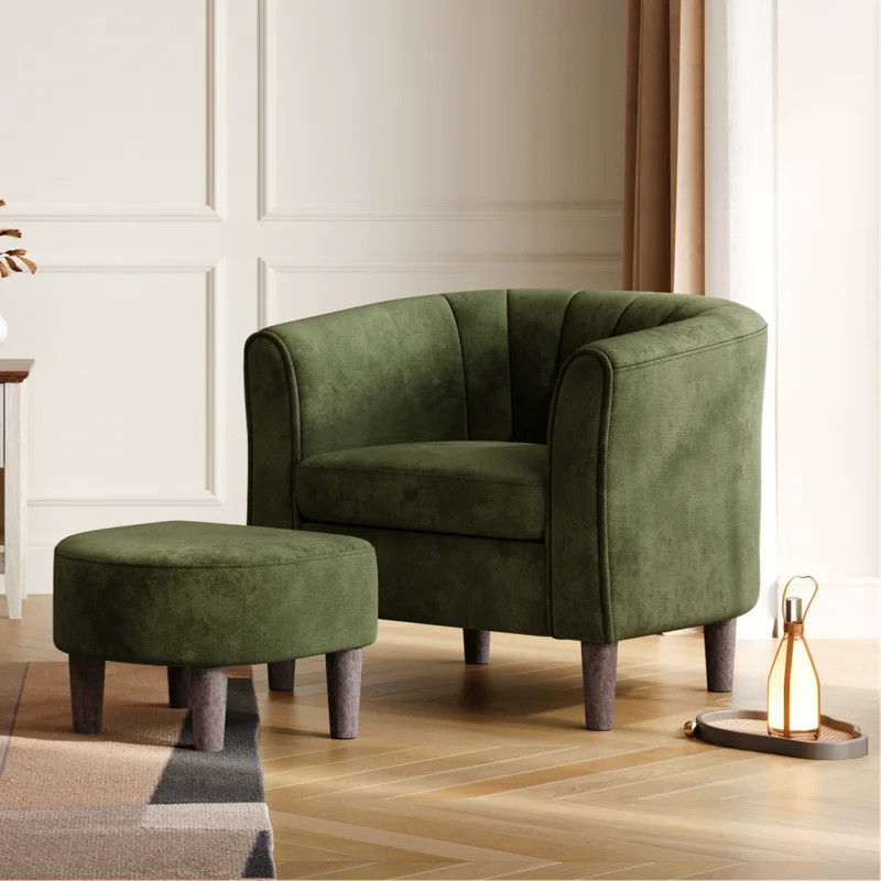 Torrence 31.7'' Upholstered Barrel Chair with Ottoman | Wayfair North America