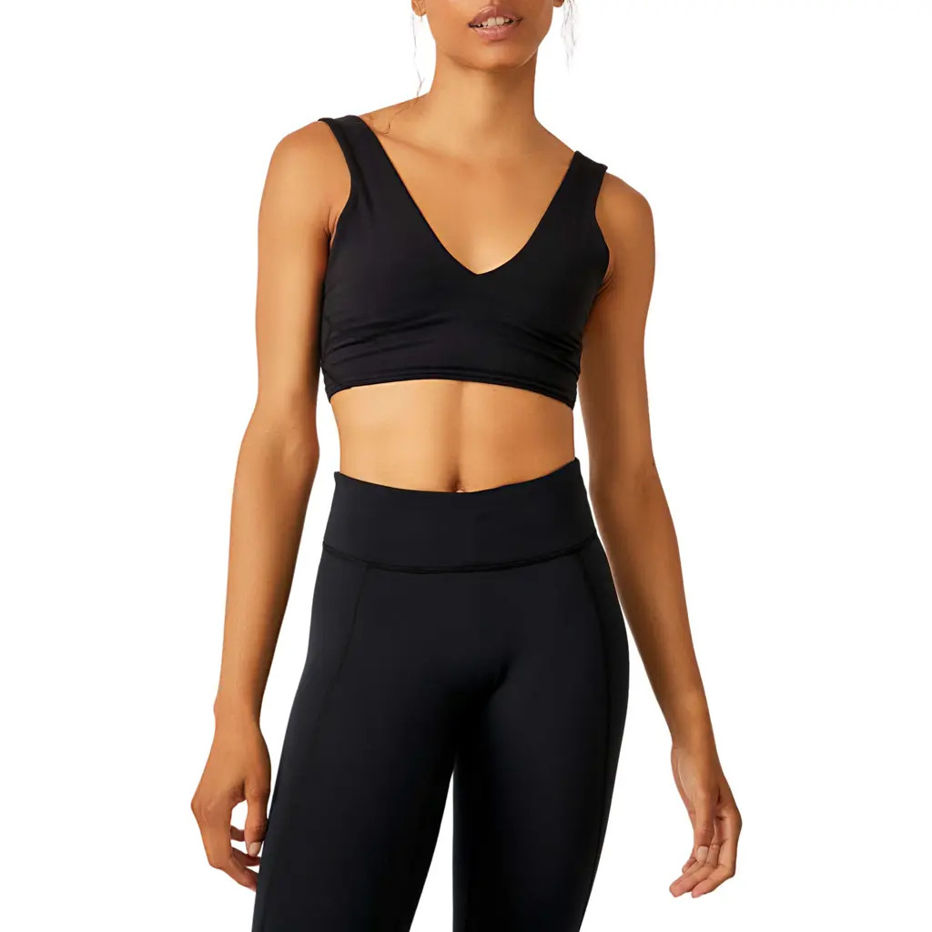 Free People FP Movement Never Better Crop V-Neck Tank in Black at Nordstrom, Size Small | Nordstrom