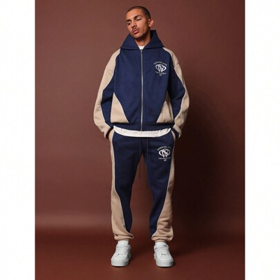 Oversized Colour Block Boxy Zip-Up Overhead Hoodie & Slim Fit Jogger 2 Piece Set | SHEIN