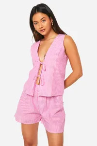 Linen Look Stripe Tie Front Top & Flippy Shorts | boohoo (US & Canada)