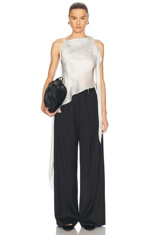 Grace Ling Silk Satin Chiffon Bias Scarf Top in Ivory | FWRD 