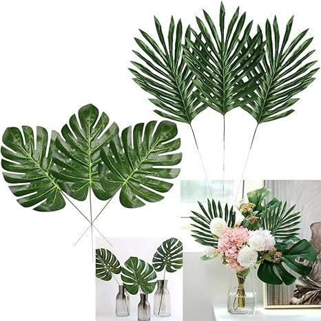 Artiflr 24 Pcs 2 Kinds Tropical Plant Palm Leaves Artificial Palm Leaves Faux Leaves Safari Leave... | Amazon (US)