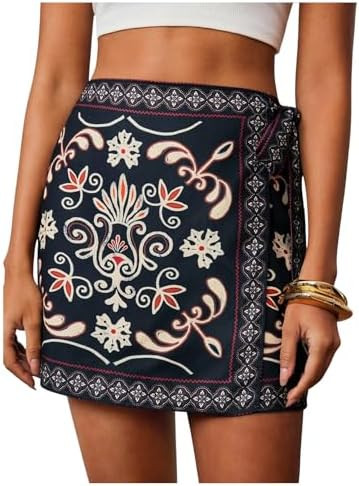 MAKEMECHIC Women's Summer Boho Wrap Mini Skirt Beach Vacation Short Skirts | Amazon (US)
