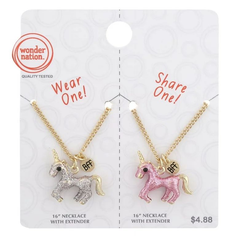 Wonder Nation Kids Glitter Unicorn BFF Wear One, Share One Necklace Set, 2 Pack Gold - Walmart.co... | Walmart (US)