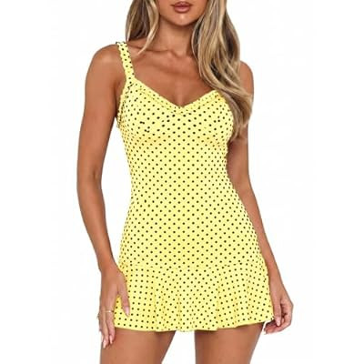 Wenrine Womens Spaghetti Strap Polka Dot Mini Dress Casual Sleeveless V Neck Sh… | Amazon (US)