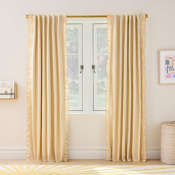 Pinstripe Ruffle Curtain, 48X108, Sunshine Yellow | West Elm (US)
