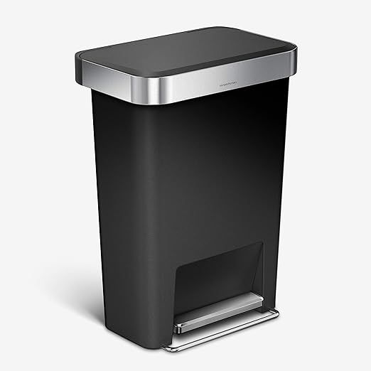 simplehuman 45 Liter / 12 Gallon Rectangular Kitchen Step Trash Can with Soft-Close Lid, Black Pl... | Amazon (US)