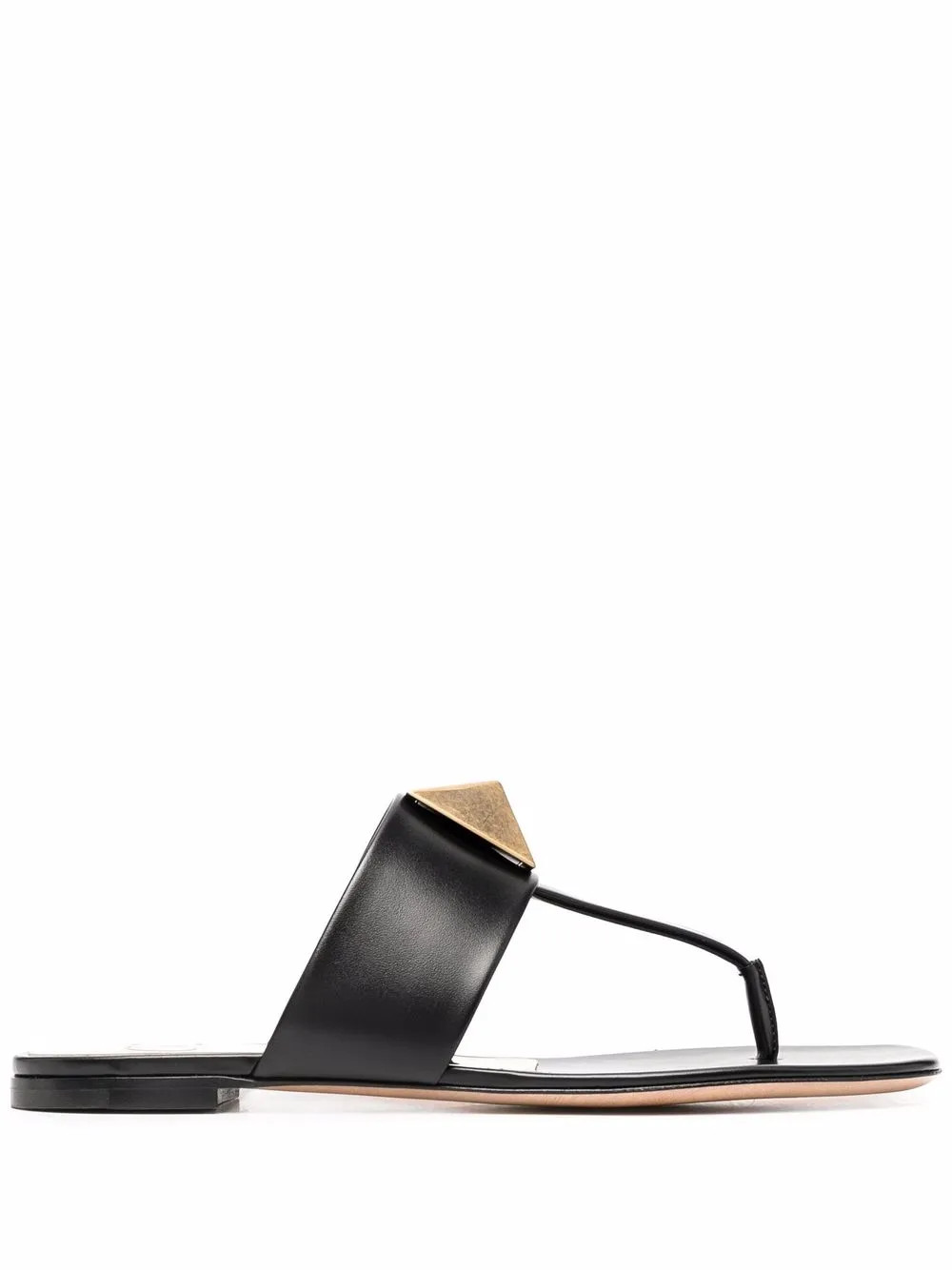 Valentino Garavani One Stud Flat Sandals | Black | FARFETCH JO | Farfetch Global