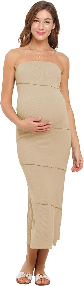 Womens Ribbed Strapless Tube Maxi Maternity Dress | Amazon (US)