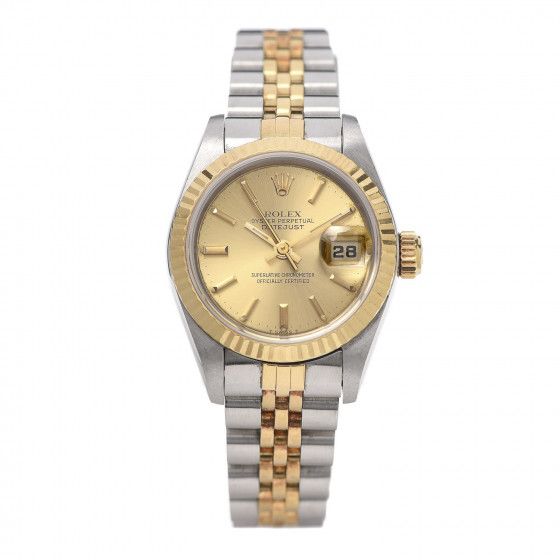 Stainless Steel 18K Yellow Gold 26mm Oyster Perpetual Datejust Watch Champagne 69173 | Fashionphile