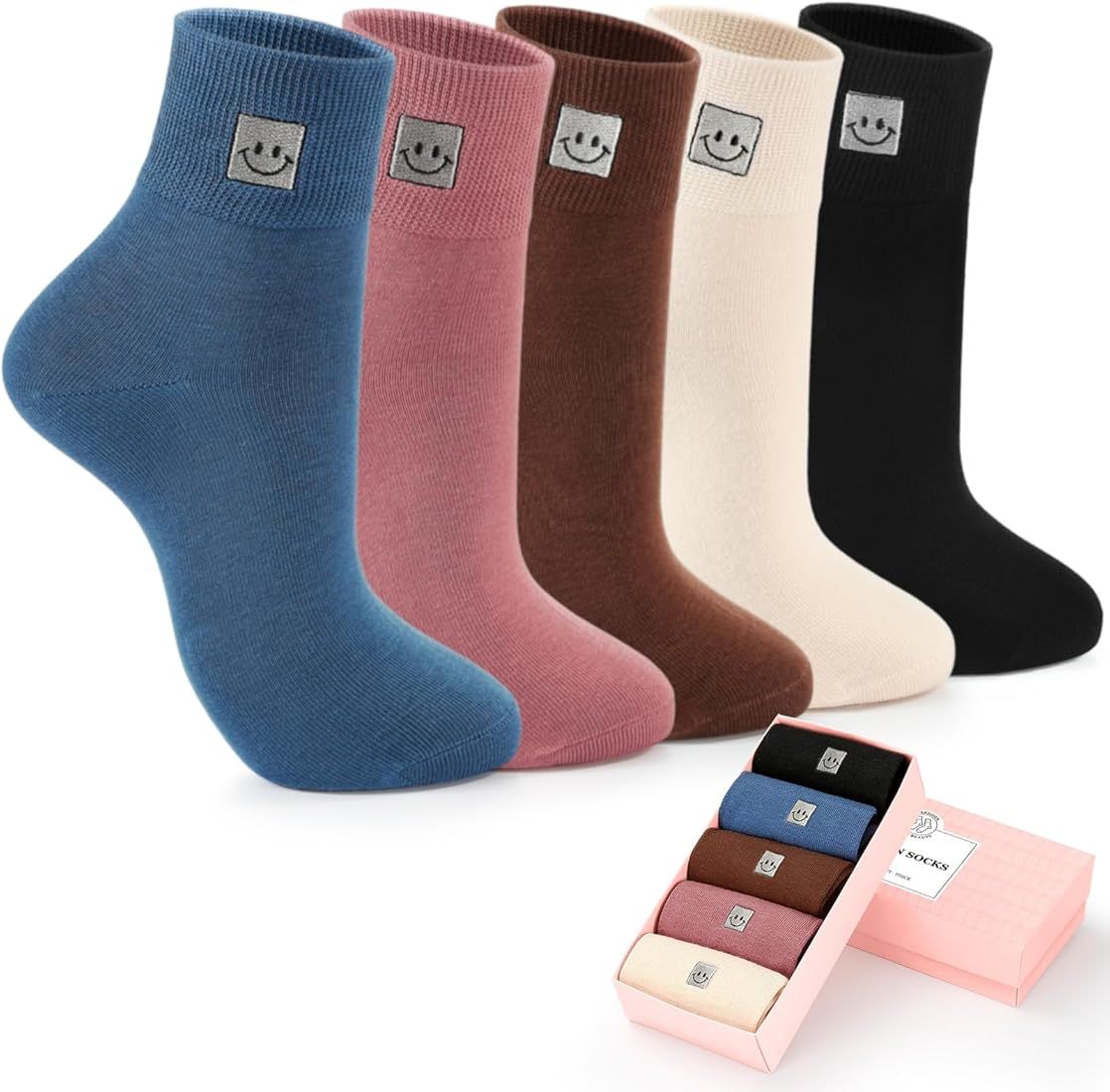 HUGSWEET Soft Cotton Women Socks above Ankle Crew Bootie Socks Cute Lovely Smiley Face Novelty So... | Amazon (US)
