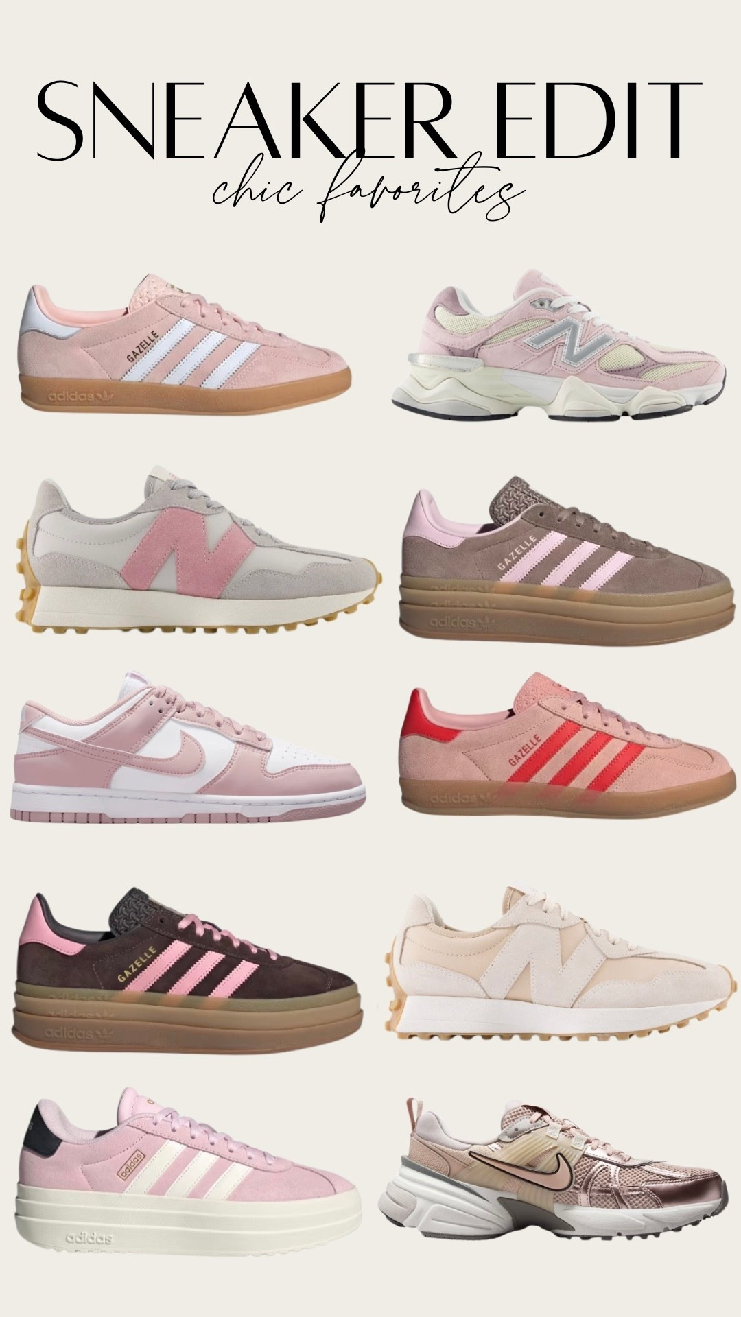 February sneaker edit! Pink shoes perfect for Valentine’s Day. Adidas gazelle, adidas samba, new balance 9060