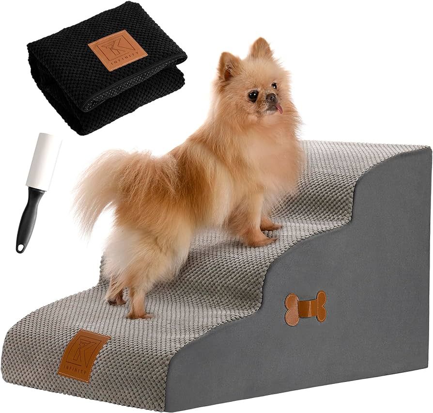 TK INFINITY Dog Stairs for Small Dogs with Extra Non Slip Cover & Lint Hair Remover, 30D High-Den... | Amazon (US)