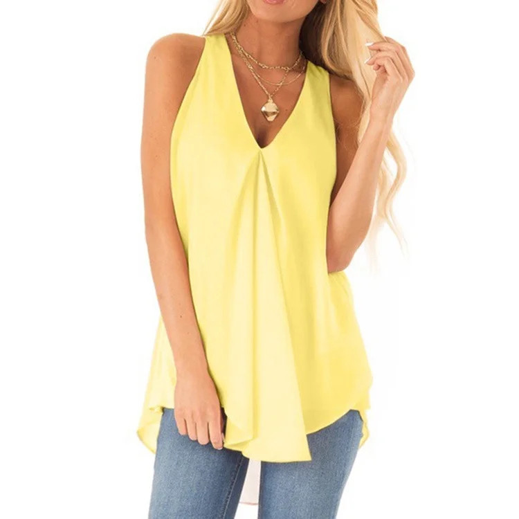 Women's V-Neck Sleeveless Chiffon Spring And Summer Solid Color Shirt | Walmart (US)
