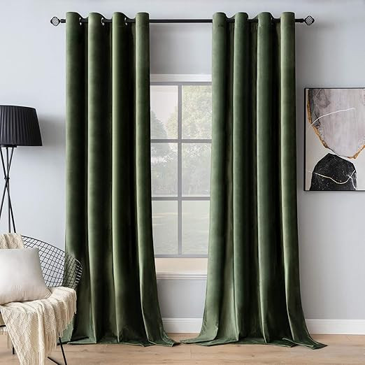 MIULEE Velvet Curtains Olive Green Elegant Grommet Curtains Thermal Insulated Soundproof Room Dar... | Amazon (US)