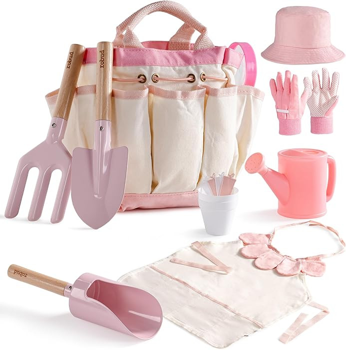 ROBUD Kid Gardening Set, Wooden Garden Tool for Kid, Garden Tool Kit with Tool Storage Bag, Apron... | Amazon (US)