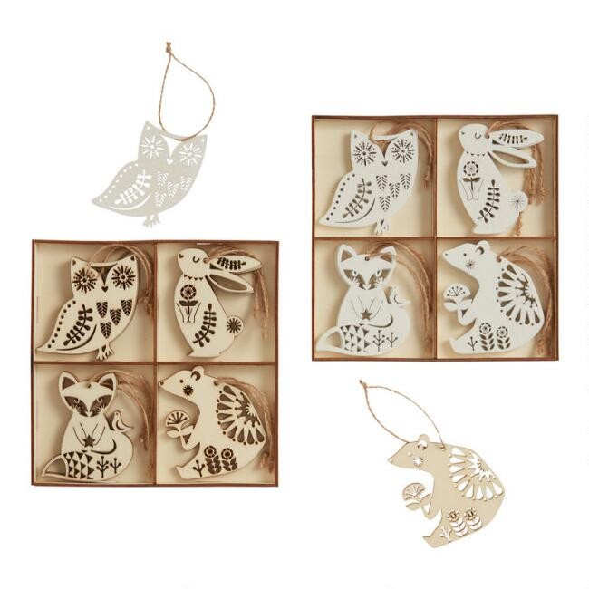 12 Pack Wood Nordic Animal Ornaments Set Of 2 | World Market