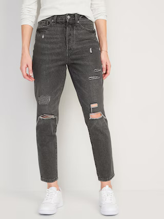 Higher High-Waisted Button-Fly OG Straight Ripped Gray Non-Stretch Jeans for Women | Old Navy (US)