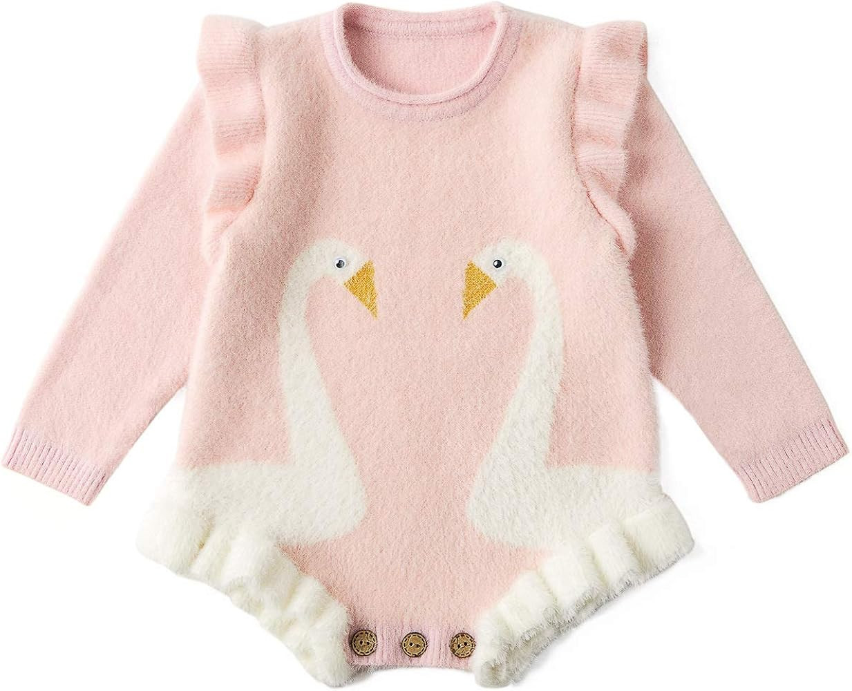 Curipeer Baby Romper Baby Girl Leopard Long Sleeve Romper Sweater Knit Pattern Warm Jumpuit for F... | Amazon (US)